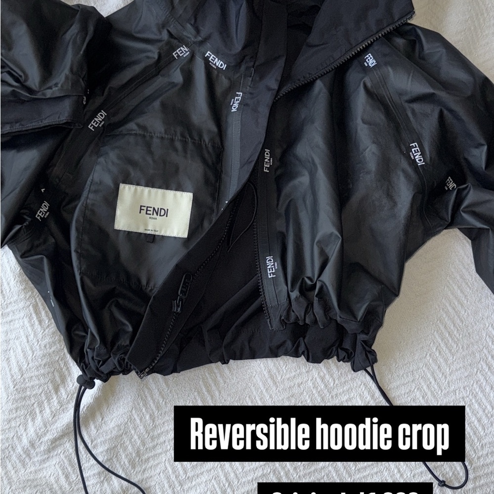 Fendi Black Reversible Hoodie Crop with Logo Accents